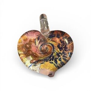 Murano Heart-Shaped Glass Pendant with Pink Swirl Design